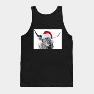 Highland Cow with a Christmas hat Tank Top